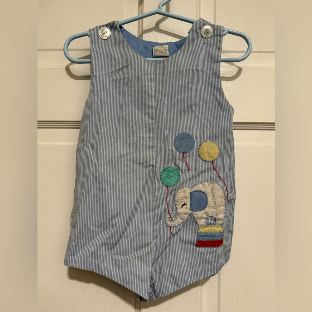 Vintage 18 Months Circus Shortalls Boys Elephant Balloon Stripe Outfit